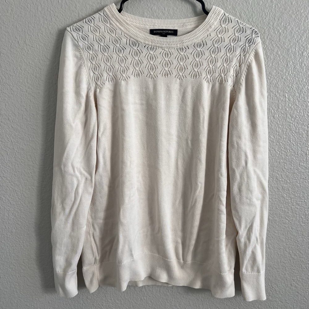 Banana Republic Women's Large Cream Knit Top Quiet Luxury Minimalist Classic